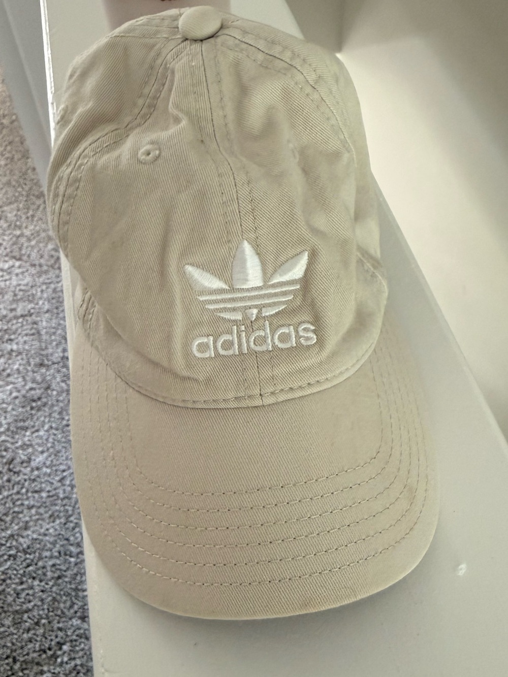 adidas women’s Beige Trefoil Cap with White Logo